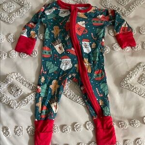 Festive Kids One Piece Pajama - Green and Red bamboo